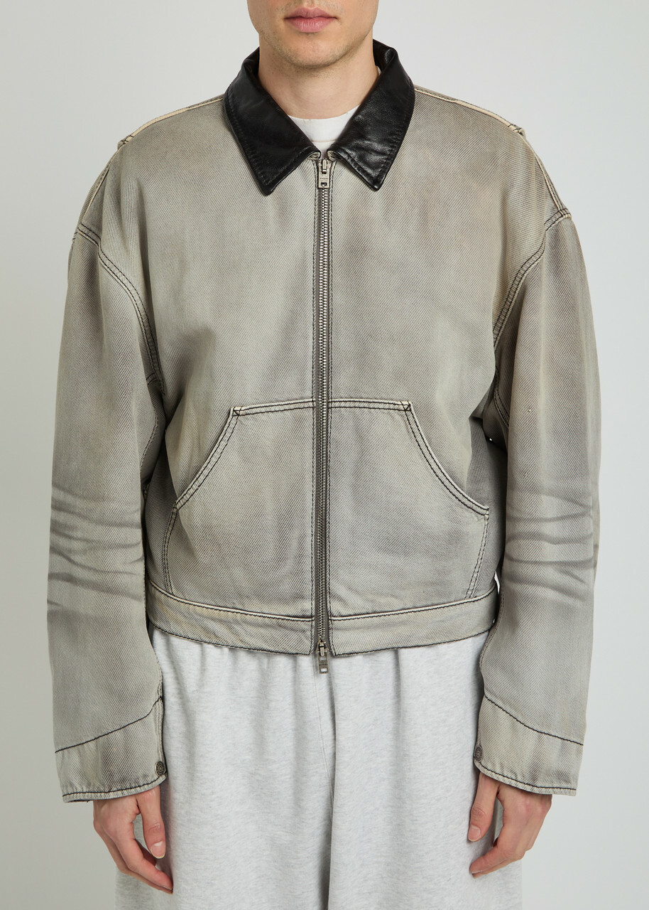 Acne Studios Leather-trim Cotton-twill Jacket White And Black