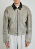 Acne Studios Leather-trim Cotton-twill Jacket White And Black