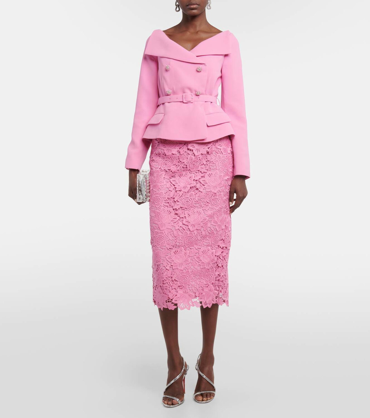 Self-Portrait Off-shoulder crpe and lace midi dress Self-Portrait