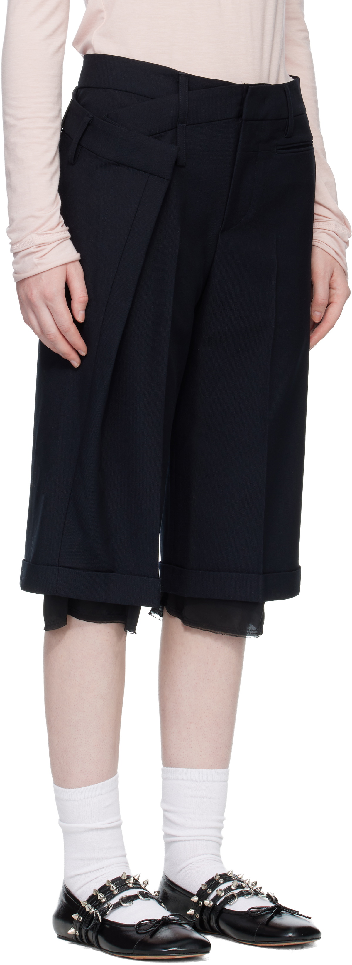 OPEN YY Black Wrap Over Bermuda Shorts