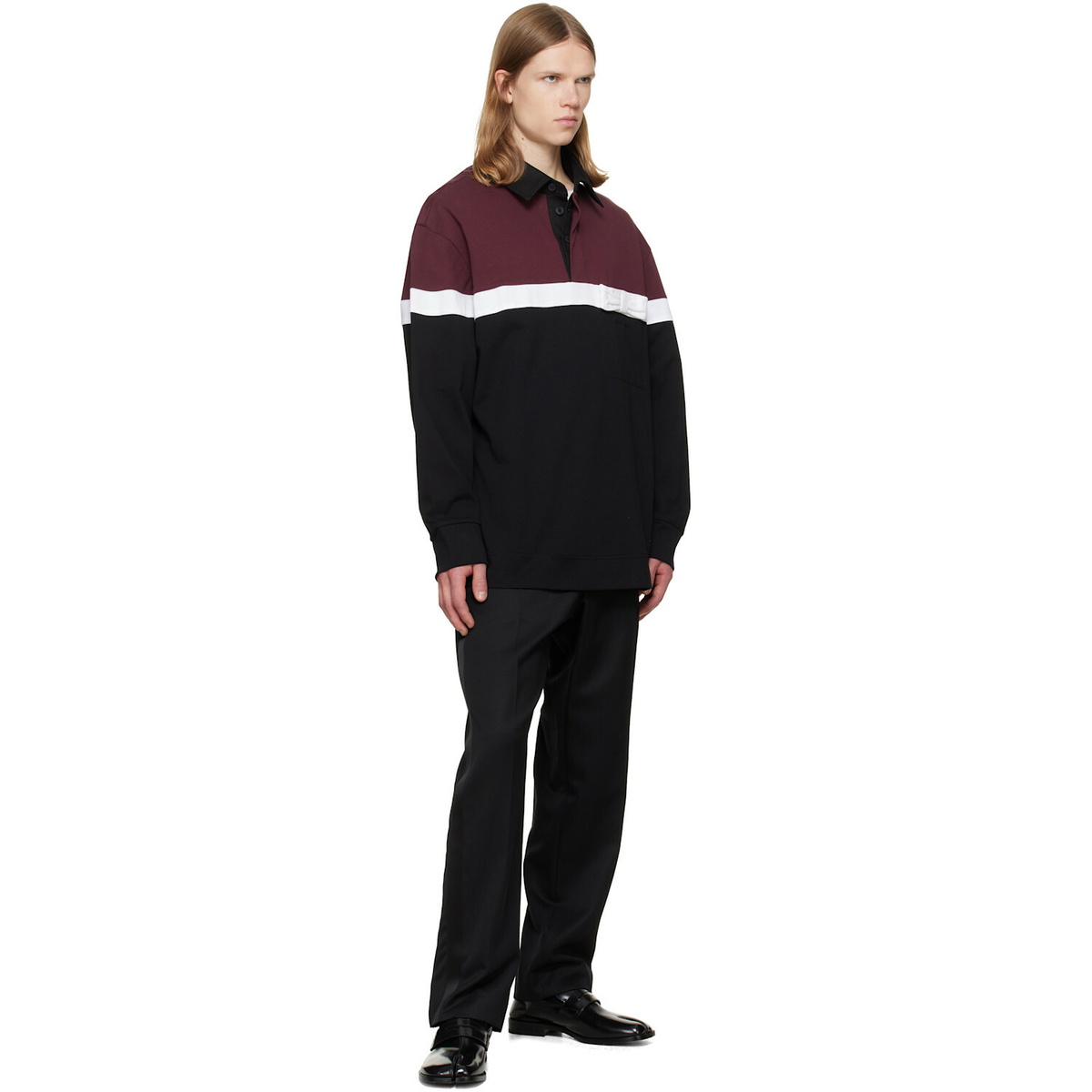 Simone Rocha Burgundy & Black Bow Stripe Rugby Polo