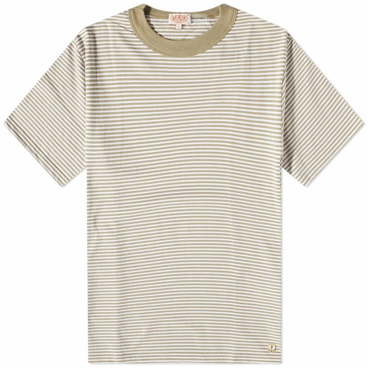Photo: Armor-Lux Men's Fine Stripe T-Shirt in Clay/White