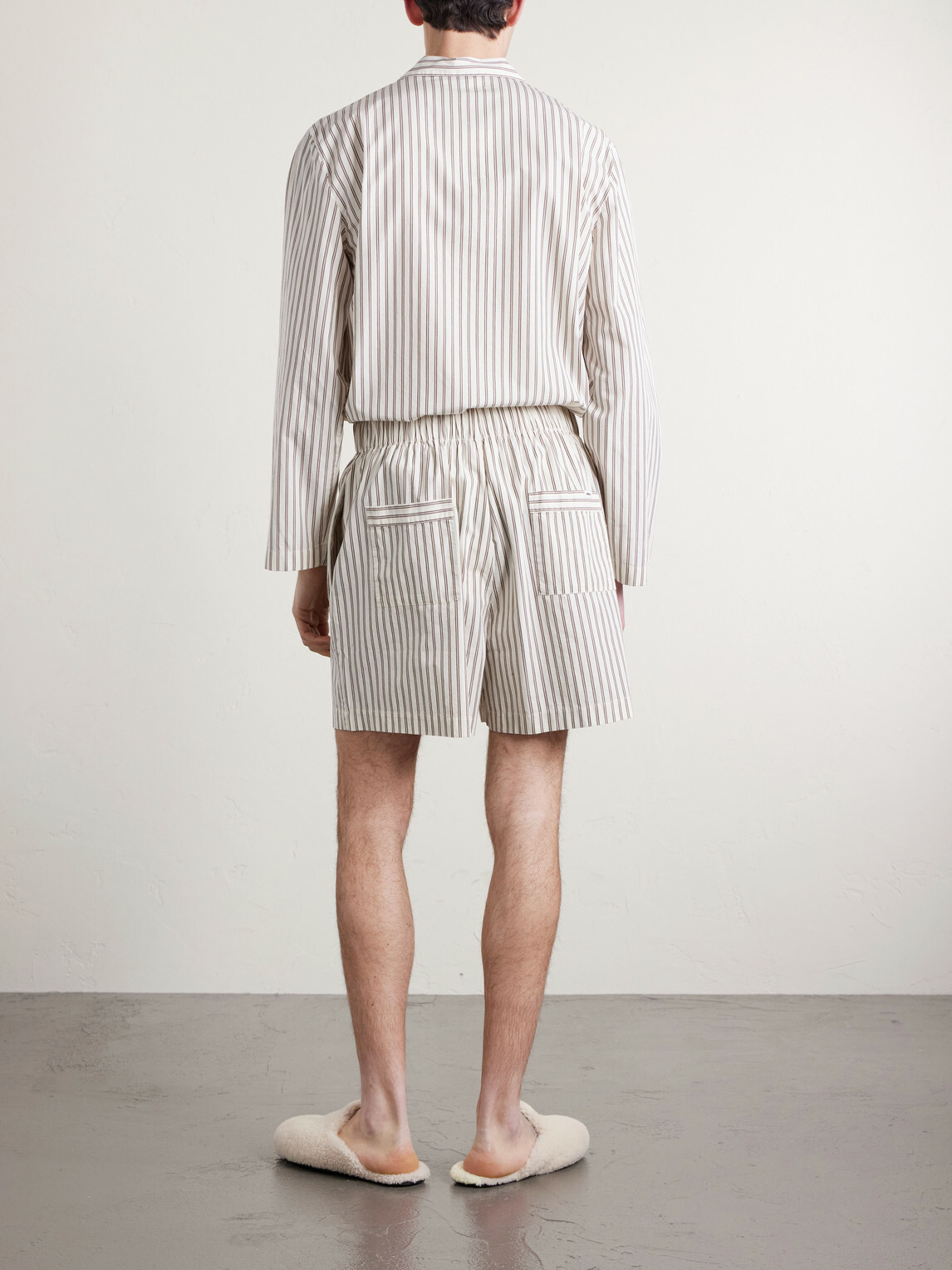 TEKLA - Straight-Leg Striped Organic Cotton-Poplin Shorts - Neutrals