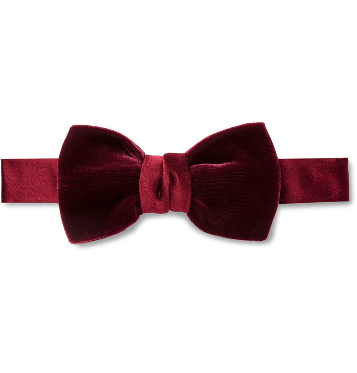 Photo: Lanvin - Pre-Tied Silk Satin-Trimmed Velvet Bow Tie - Burgundy