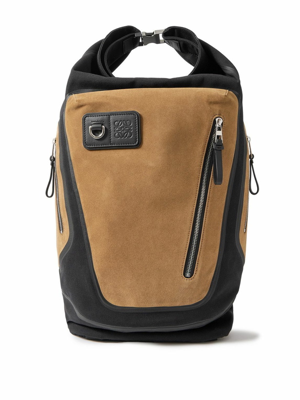 Photo: LOEWE - Flex Logo-Embossed Suede and Canvas Backpack