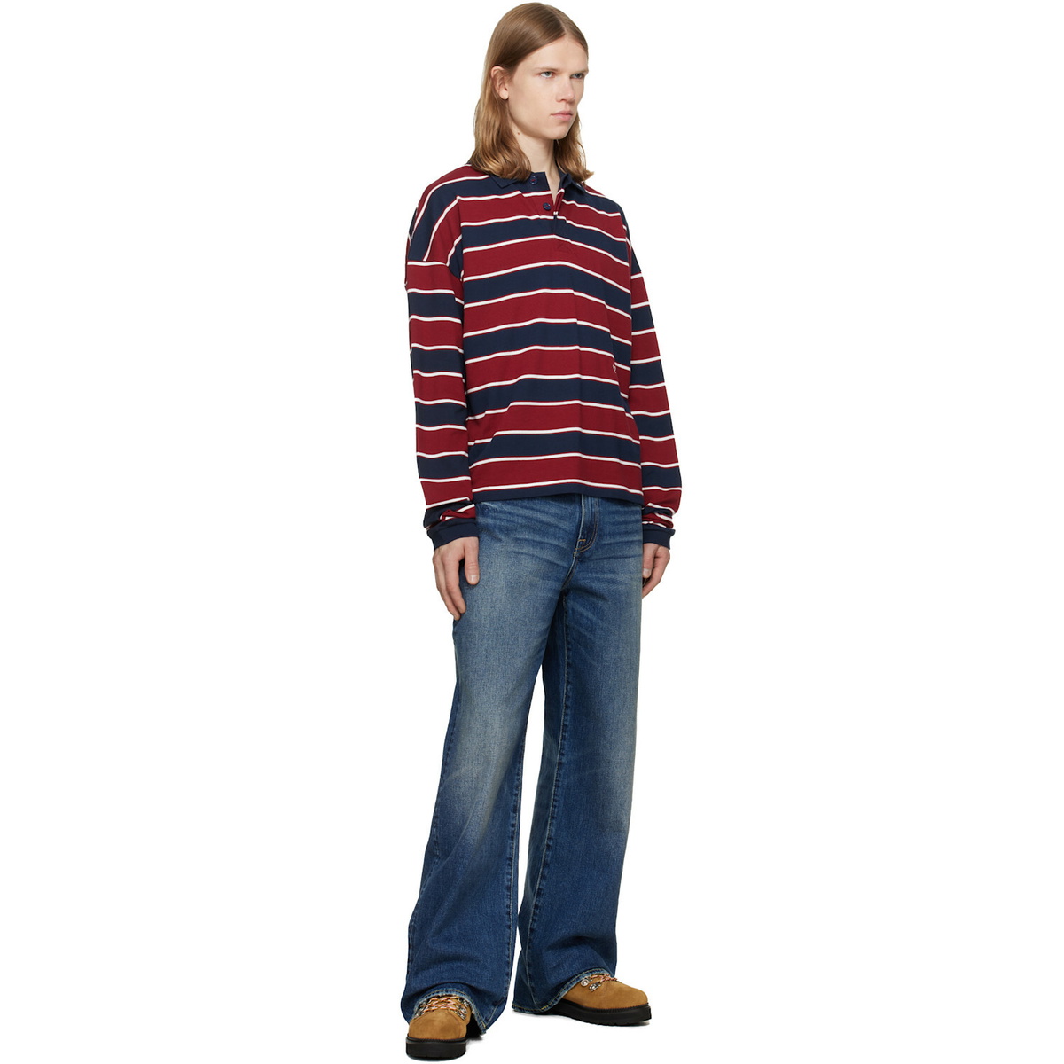 Rhude Red & Navy Fontaine Striped Long Sleeve Polo