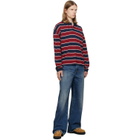 Rhude Red & Navy Fontaine Striped Long Sleeve Polo