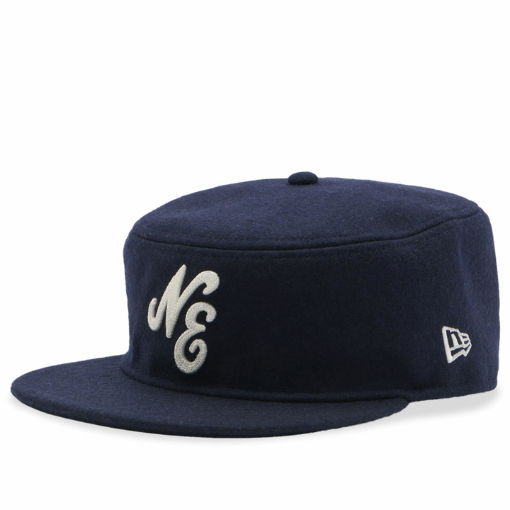 Photo: New Era Heritage Logo Chainstitched Wool Pillbox Cap in Navy 