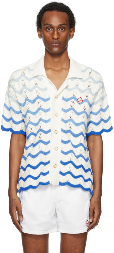 Photo: Casablanca White & Blue Wavy Gradient Shirt