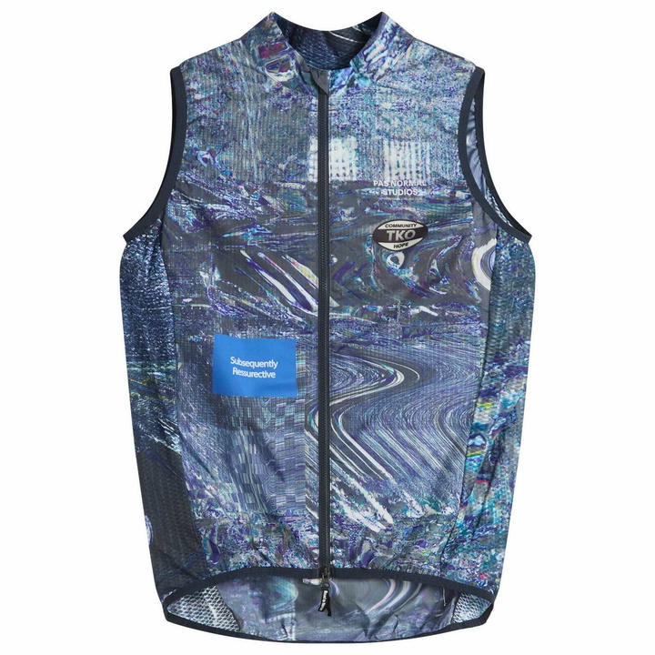Photo: Pas Normal Studios Men's T.K.O. Mechanism Stow Away Gilet in Human Error Blue