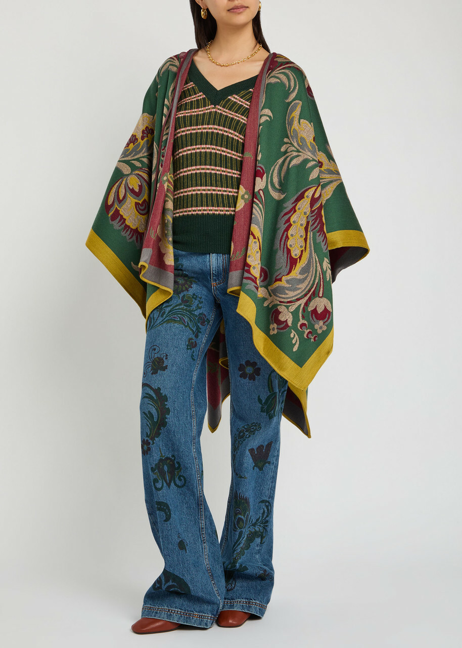 Etro Hooded Jacquard Wool-blend Cape - Multi Print - One Size