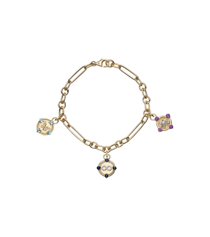 Photo: FoundRae Infinite Gratitude, Reverie, and Blossoms 18kt gold bracelet with gemstones