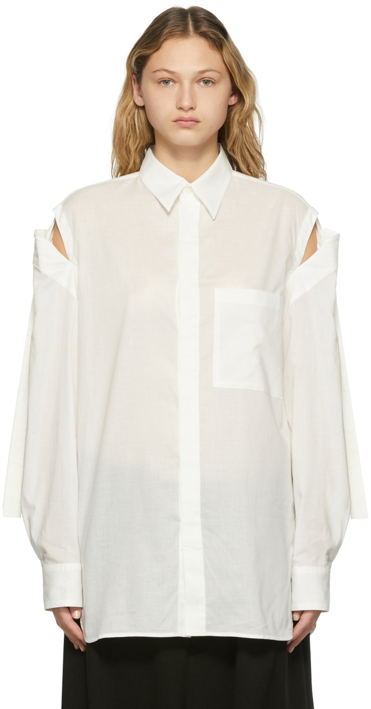 Y's White Shoulder Ribbon Shirt