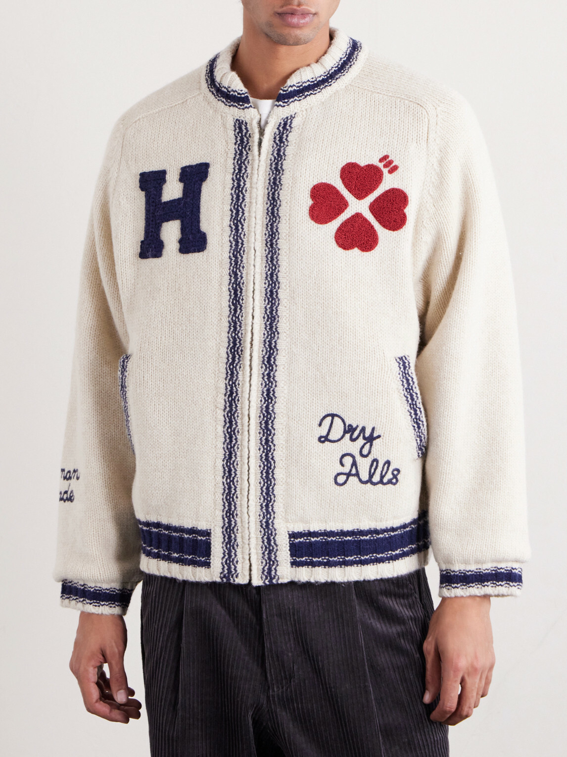 Human Made - Padded Embroidered Wool Zip-Up Cardigan - White