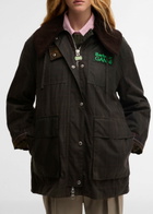 Barbour X Ganni Hooded Tartan wax Cotton Jacket Dark Green