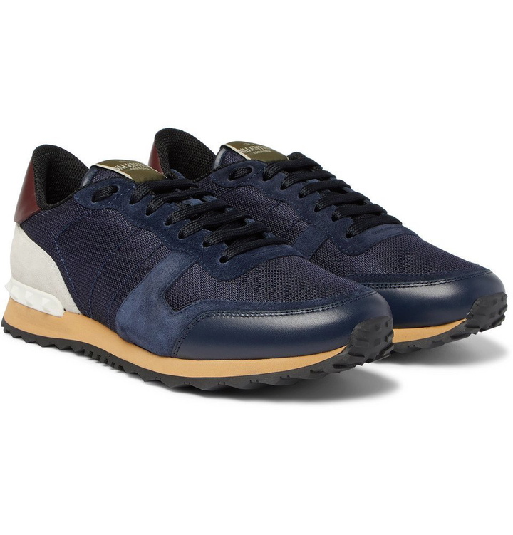 Photo: Valentino - Valentino Garavani Rockrunner Mesh, Leather and Suede Sneakers - Men - Navy