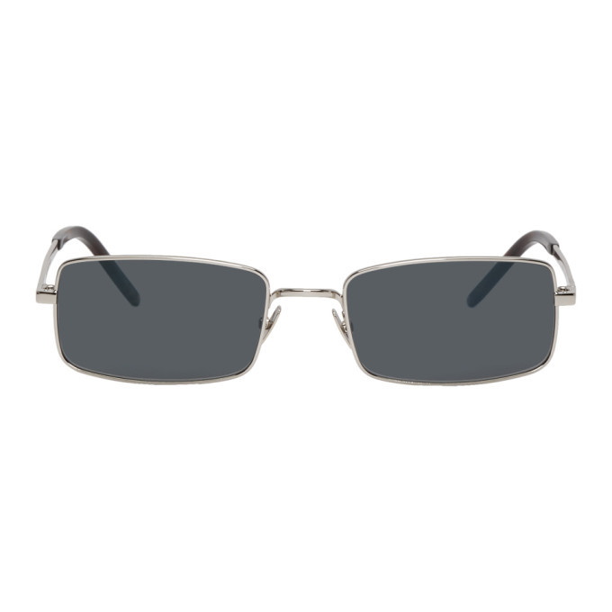 Photo: Saint Laurent Silver Narrow Rectangular Sunglasses