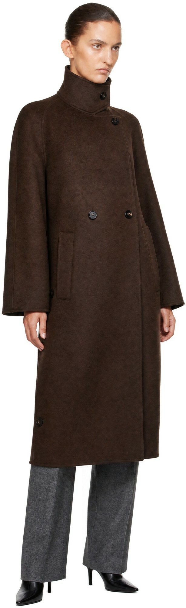 LISA YANG Brown Doublé Button Coat