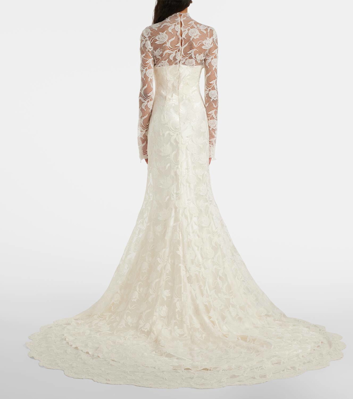Danielle Frankel Bridal Adena floral lace-trimmed wool and silk gown