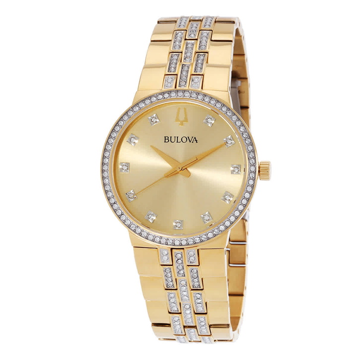 Photo: Bulova Crystal Quartz Champagne Dial Mens Watch and Cross Pendant Necklace Box Set 98K113