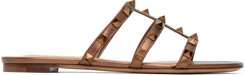 Valentino Garavani Bronze Rockstud Flat Slide Sandals Valentino