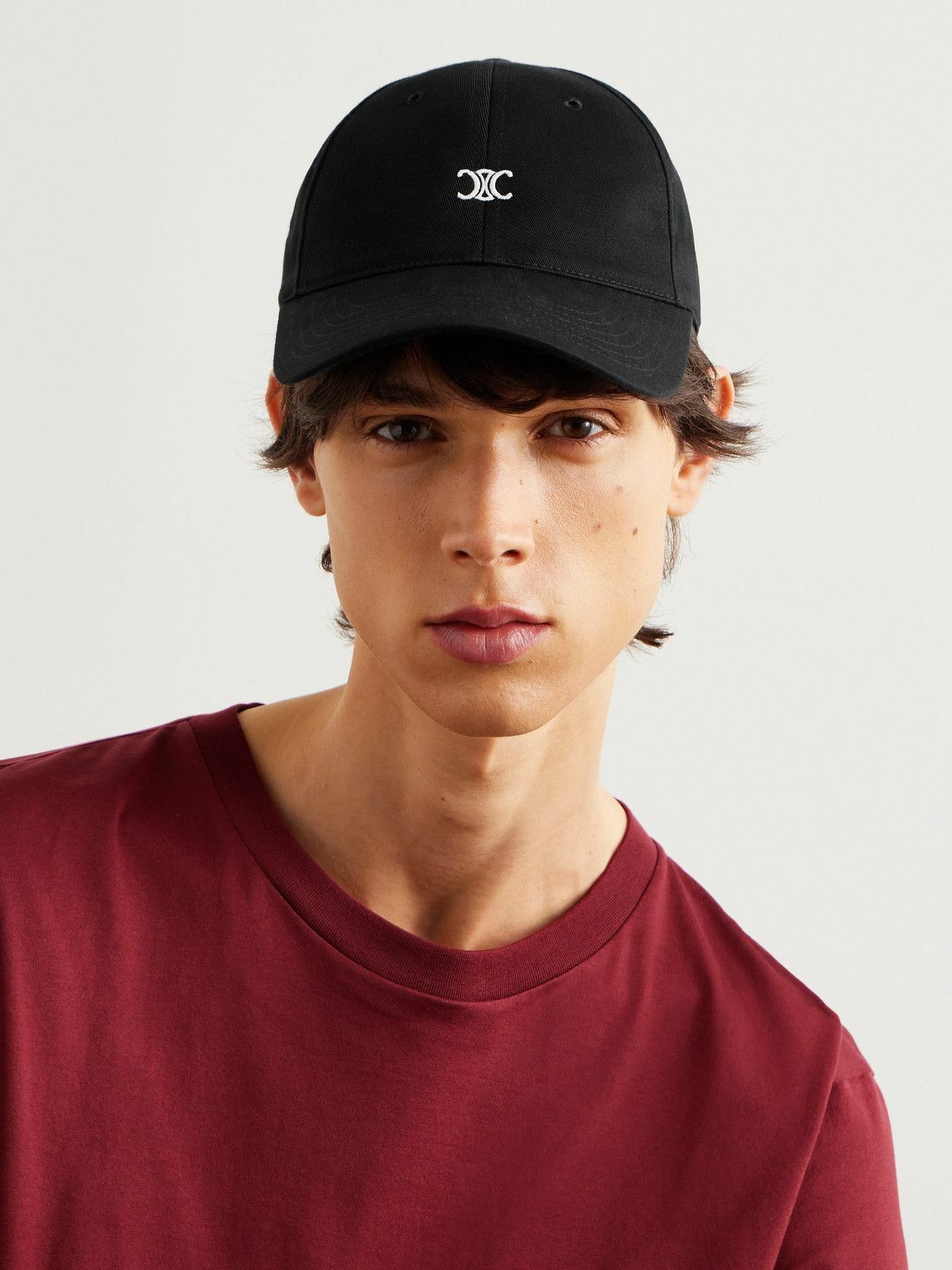 CELINE - Logo-Embroidered Cotton-Gabardine Baseball Cap - Black