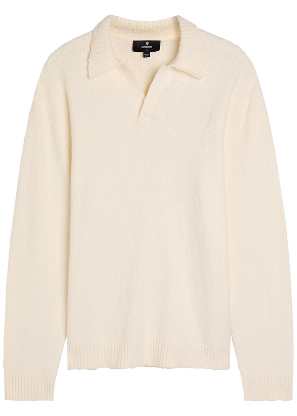 Photo: Represent Knitted Logo Bouclé Polo Jumper White