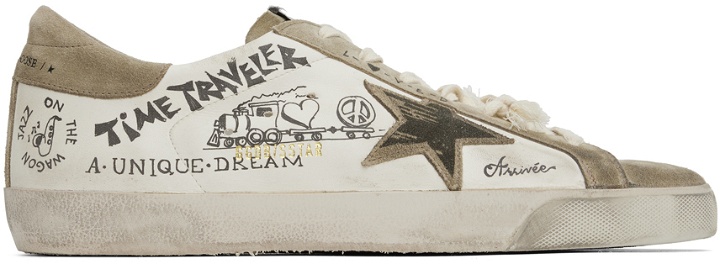 Photo: Golden Goose White & Taupe Super-Star Sneakers