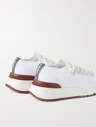 Brunello Cucinelli - Leather-Trimmed Stretch-Knit Sneakers - White