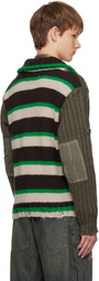 Andersson Bell Khaki Stripe High-Neck Zip-Up Sweater