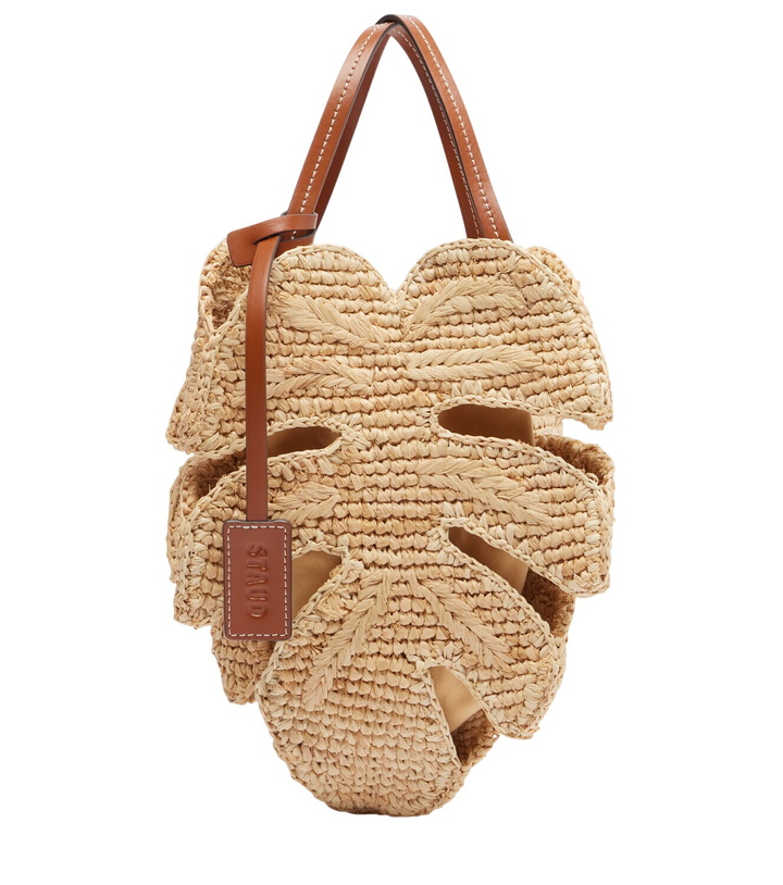 Photo: Staud Palm leather-trimmed raffia top-handle bag