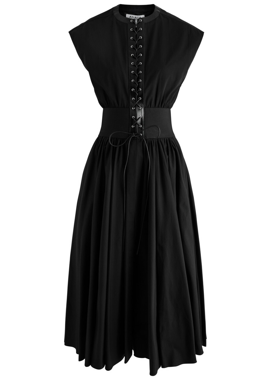 black cotton poplin dress Wonder Woman | Black High Waist Tailored Trousers With Hem Split main image 1
