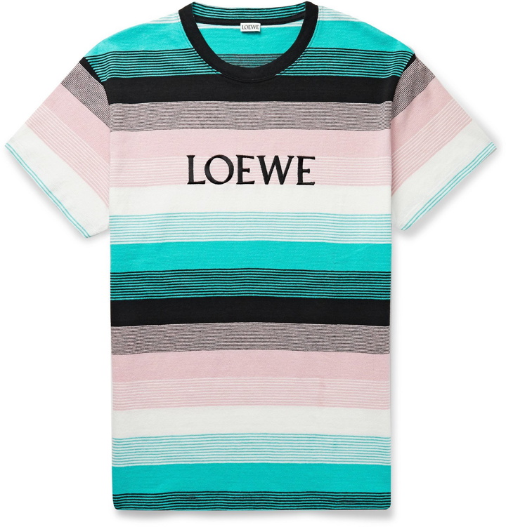 Photo: Loewe - Logo-Embroidered Striped Cotton-Jersey T-Shirt - Multi