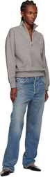 Maison Kitsuné Gray Half Zip Baby Fox Patch Sweatshirt