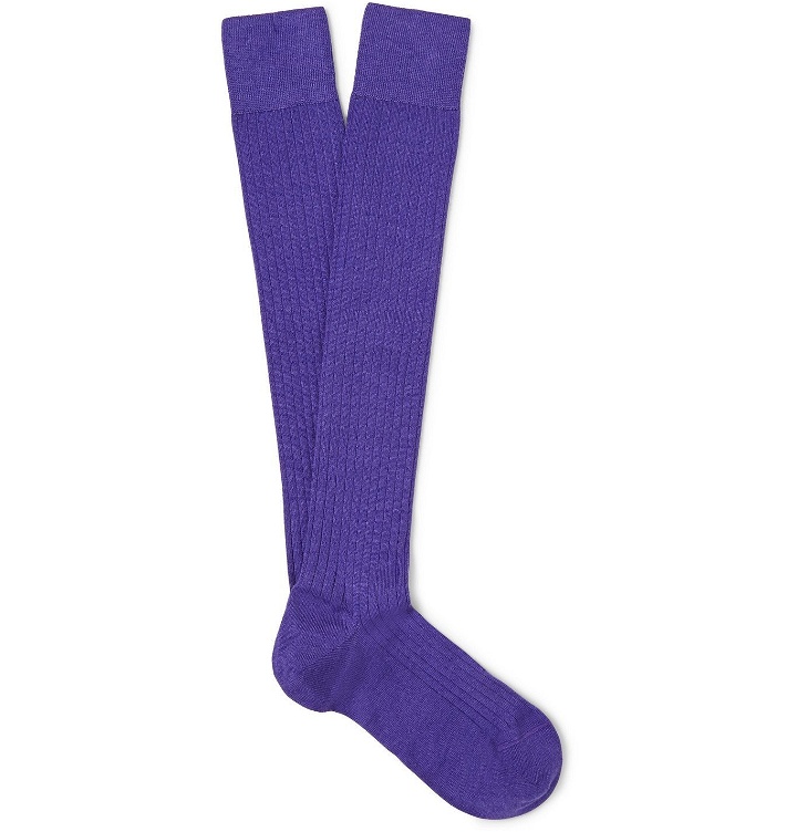 Photo: Charvet - Ribbed Cashmere, Wool and Silk-Blend Over-the-Calf Socks - Purple