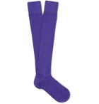 Charvet - Ribbed Cashmere, Wool and Silk-Blend Over-the-Calf Socks - Purple