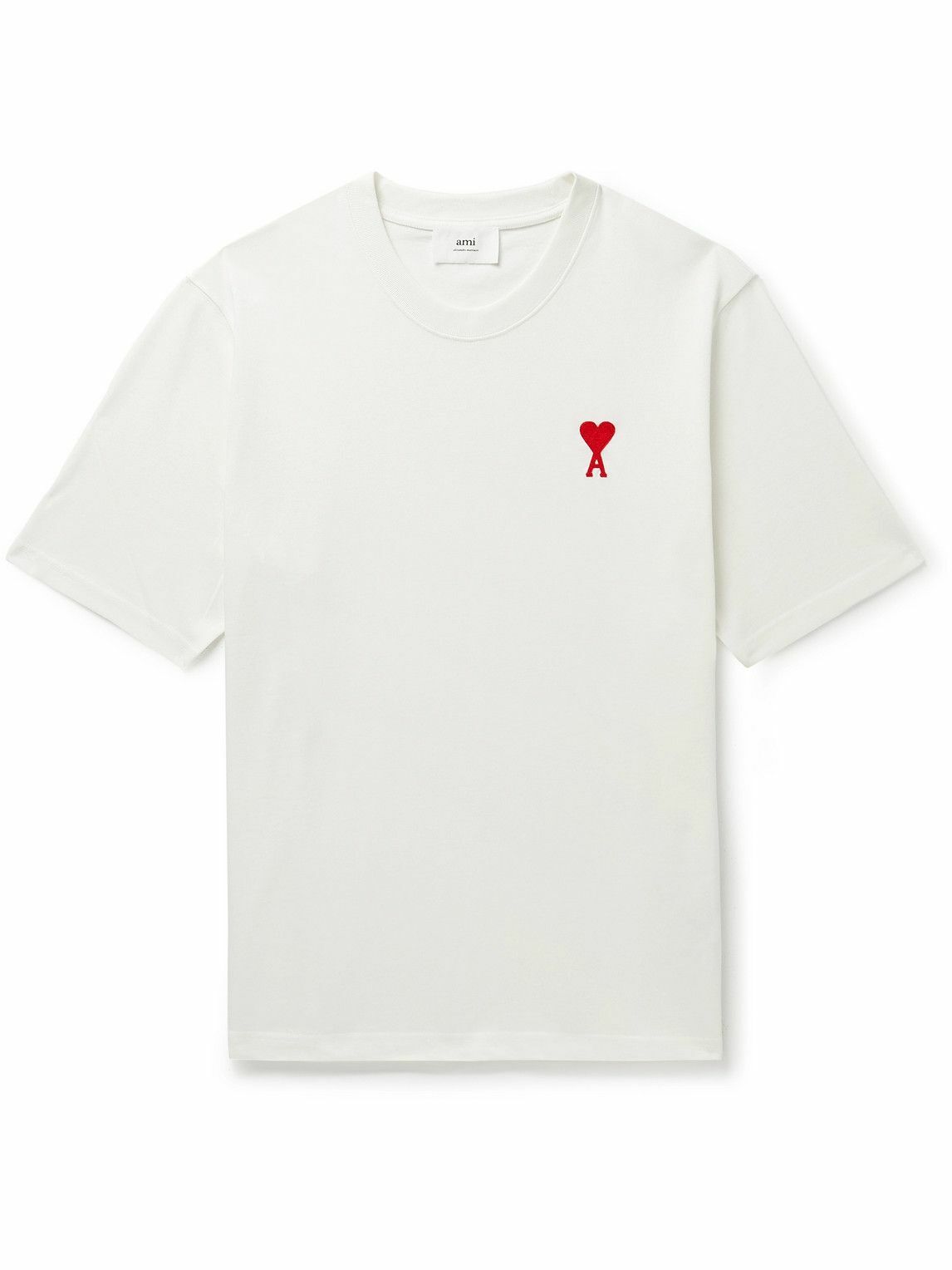 AMI PARIS - Logo-Embroidered Cotton-Jersey T-Shirt - White AMI
