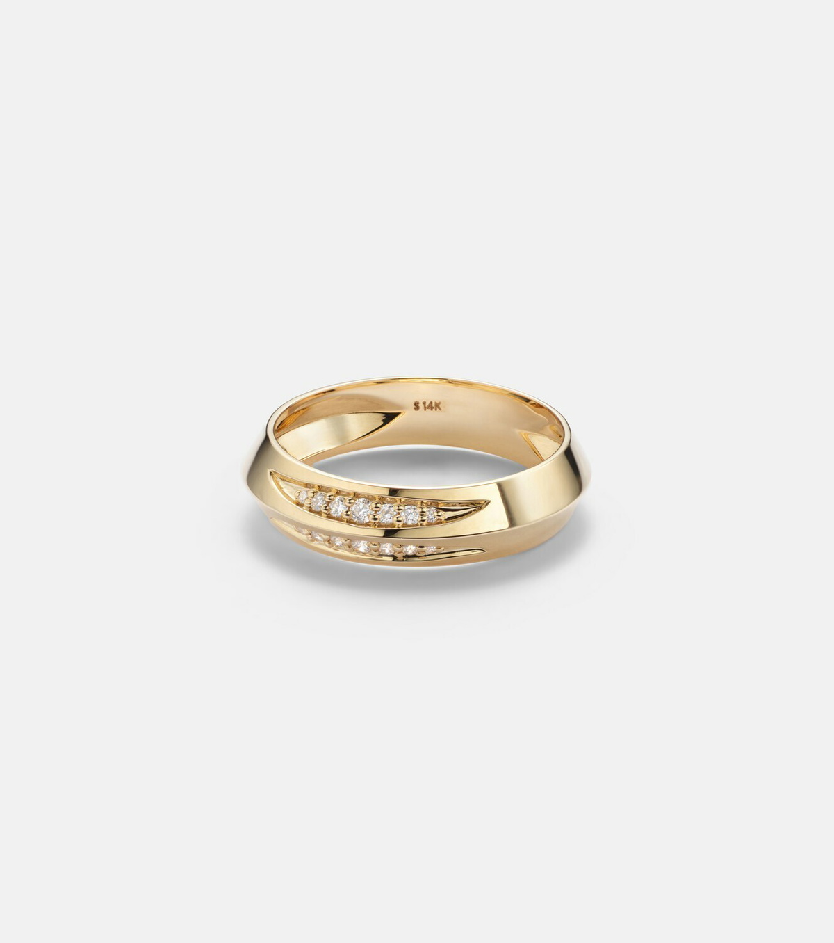 Stone and Strand Knife Edge 14kt gold ring with diamonds