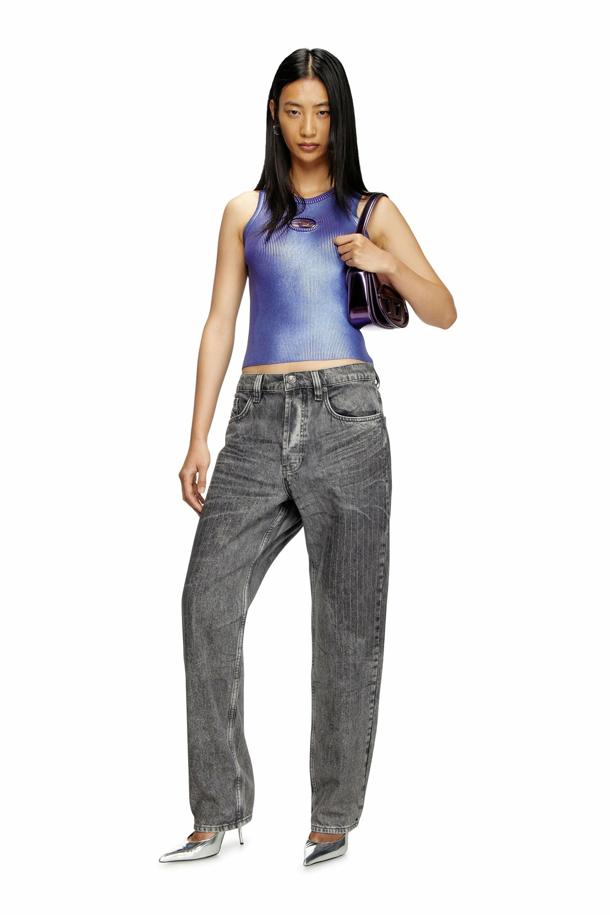 Diesel Tank top in metallic ribbed knit - Tops Womens in Violet Diesel
