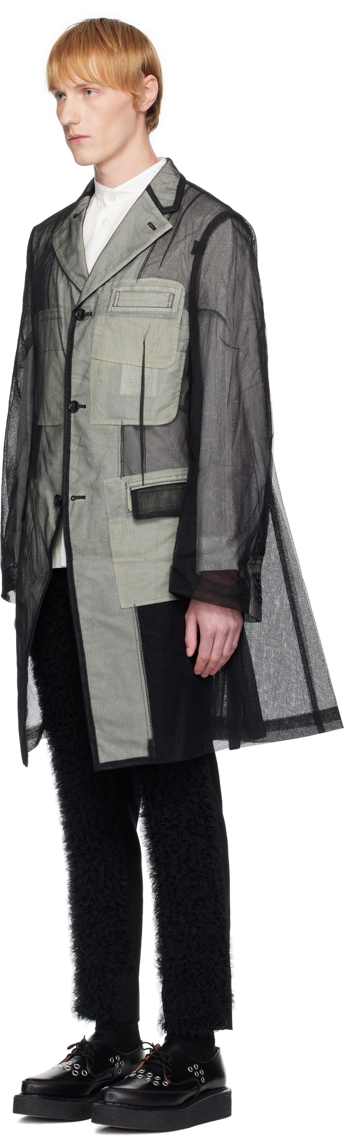 Comme des Garçons Homme Plus Black Nylon Tulle Long Blazer
