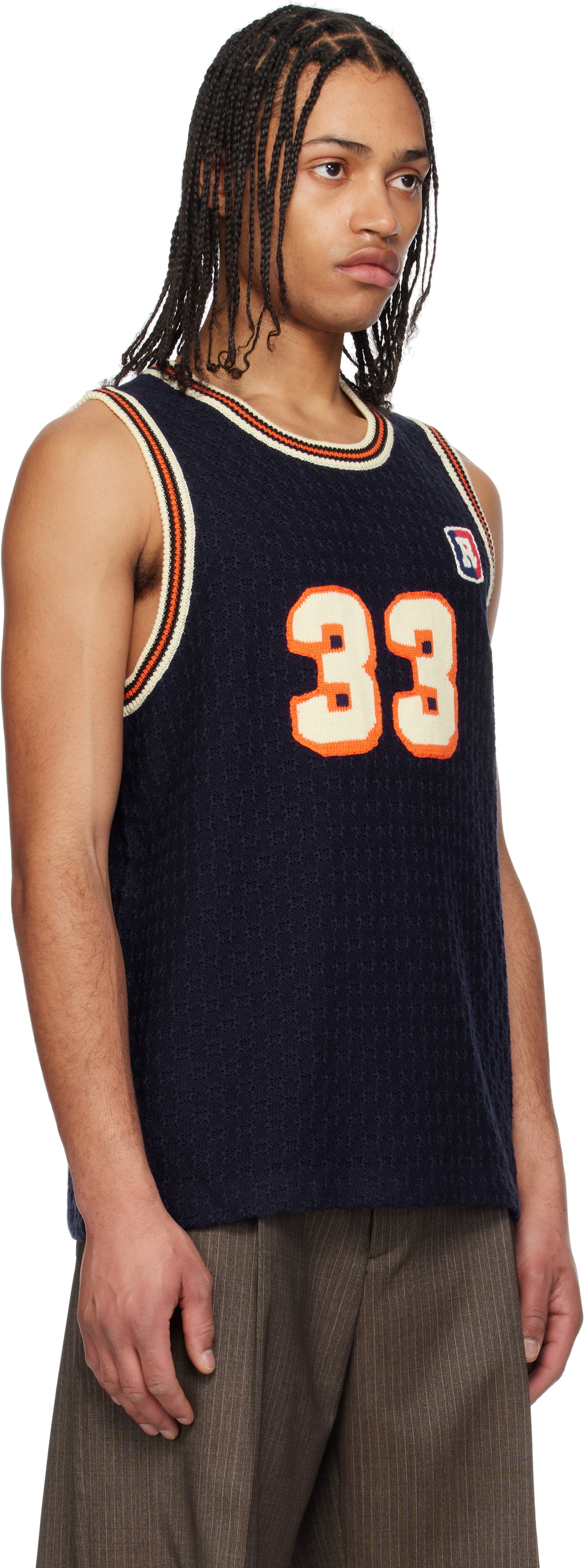RICE NINE TEN Navy Knitting Basketball Tank Top