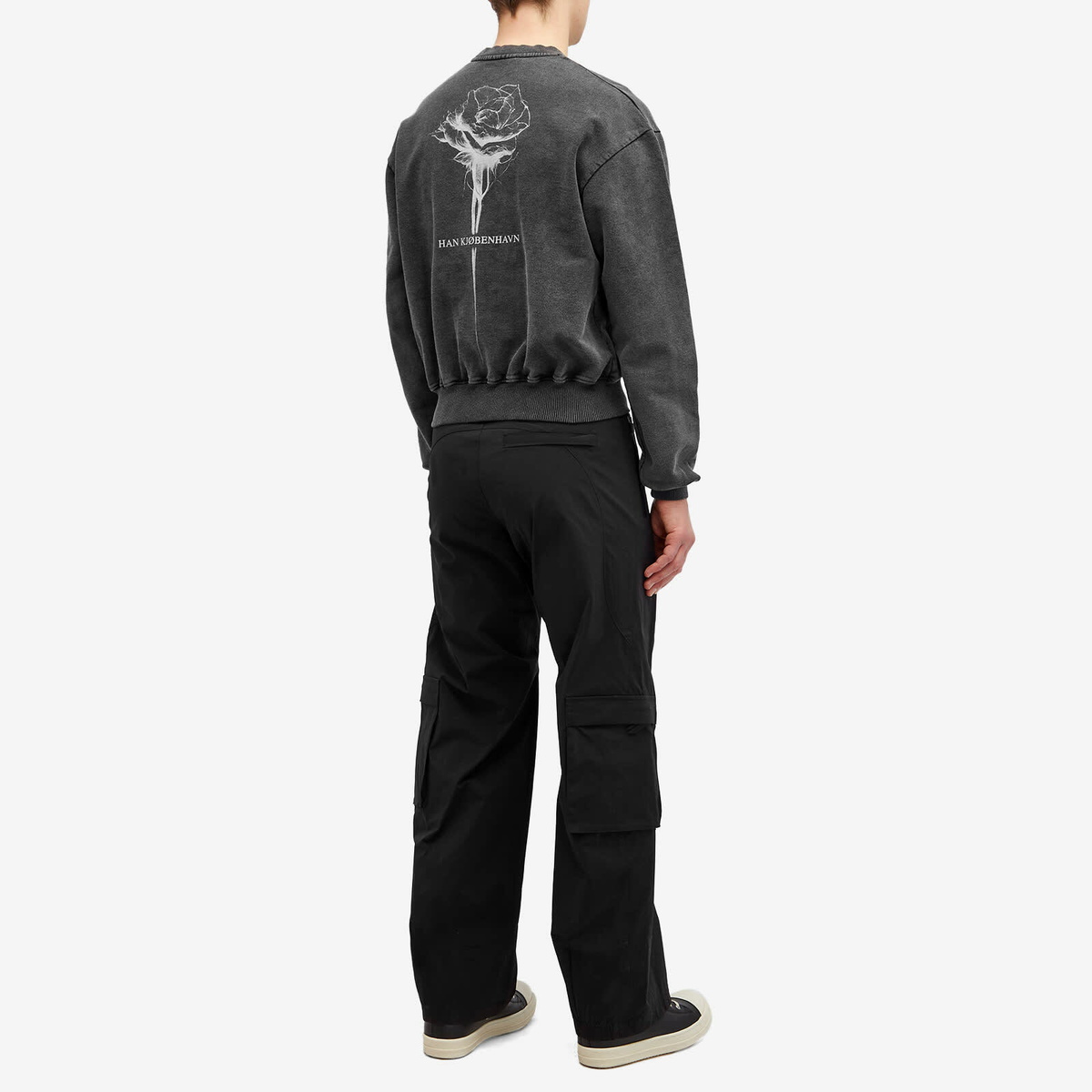 Han Kjobenhavn Men's Rose Cropped Crew Sweater in Dark Grey