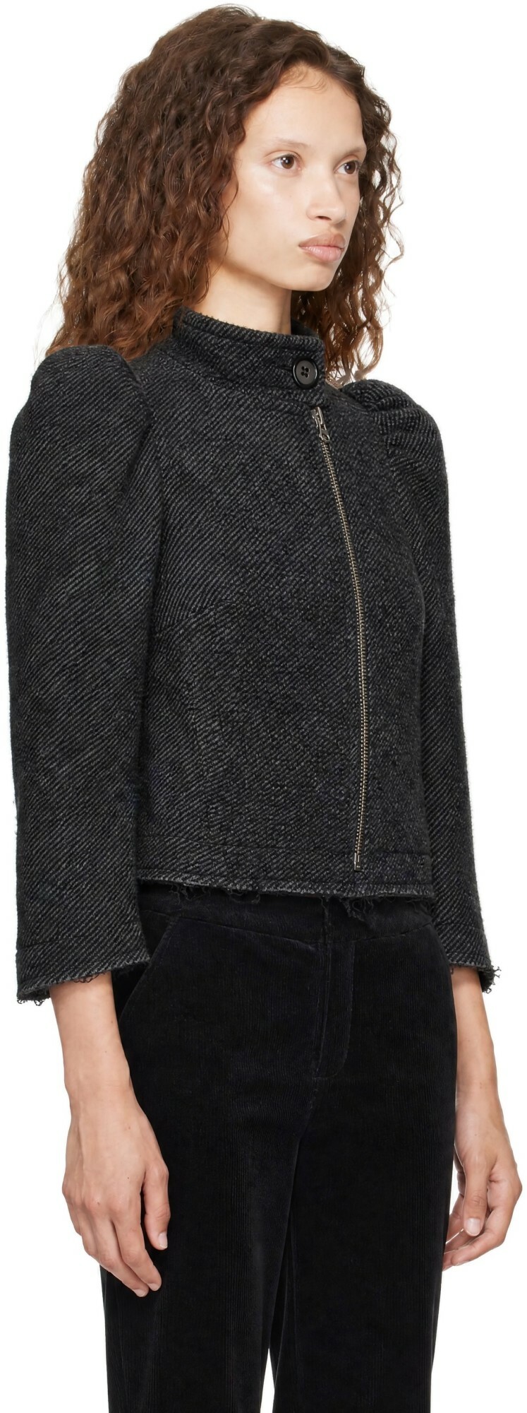 KNWLS Gray Wool Tweed Zip Jacket