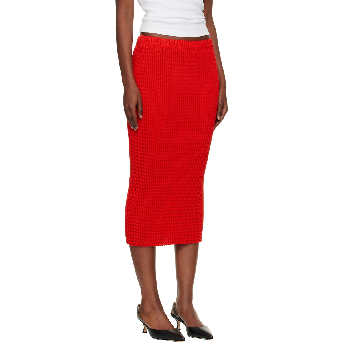 ISSEY MIYAKE Red October Spongy-58 Midi Skirt