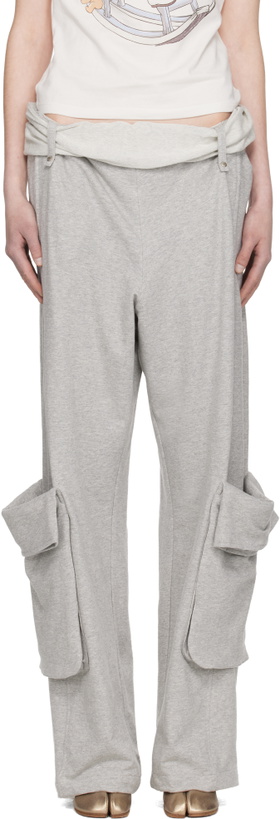 Photo: OPEN YY Gray Rolled Waist Sweat Cargo Pants