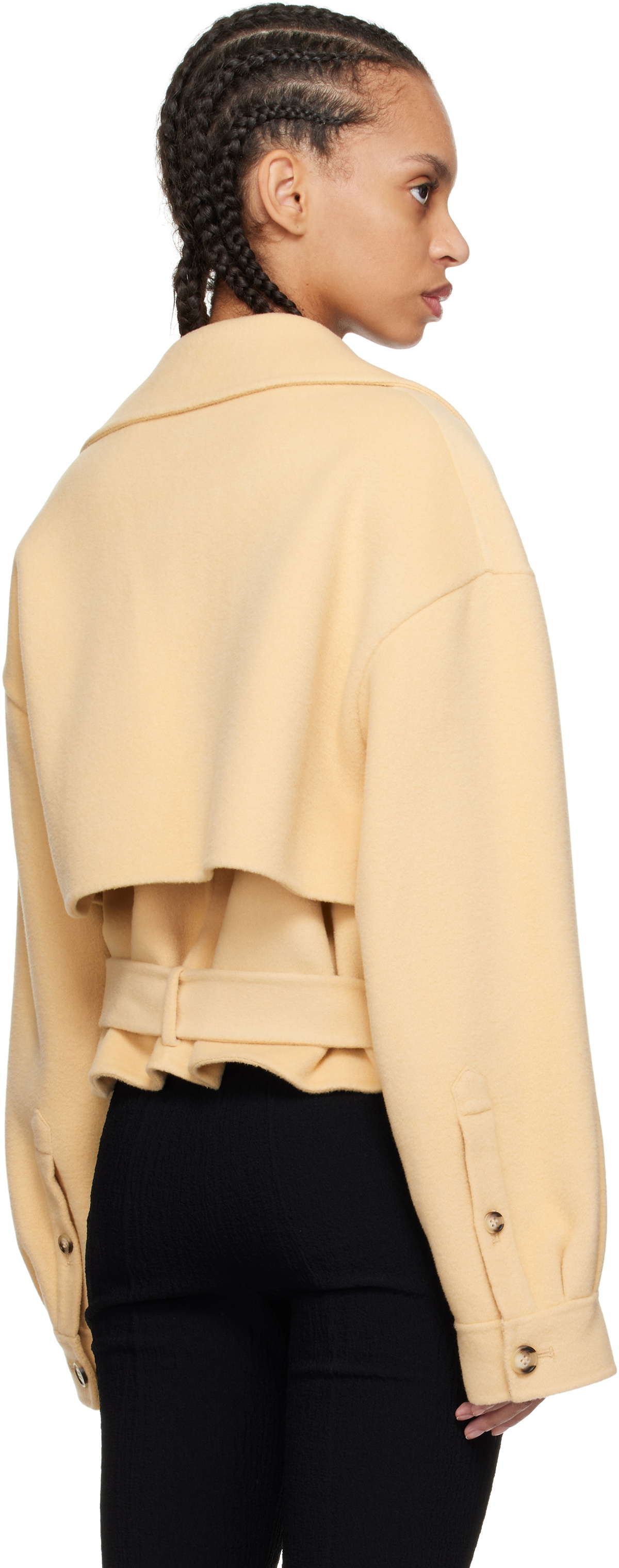 Nanushka Beige Ticia Fringed Double Wool Jacket