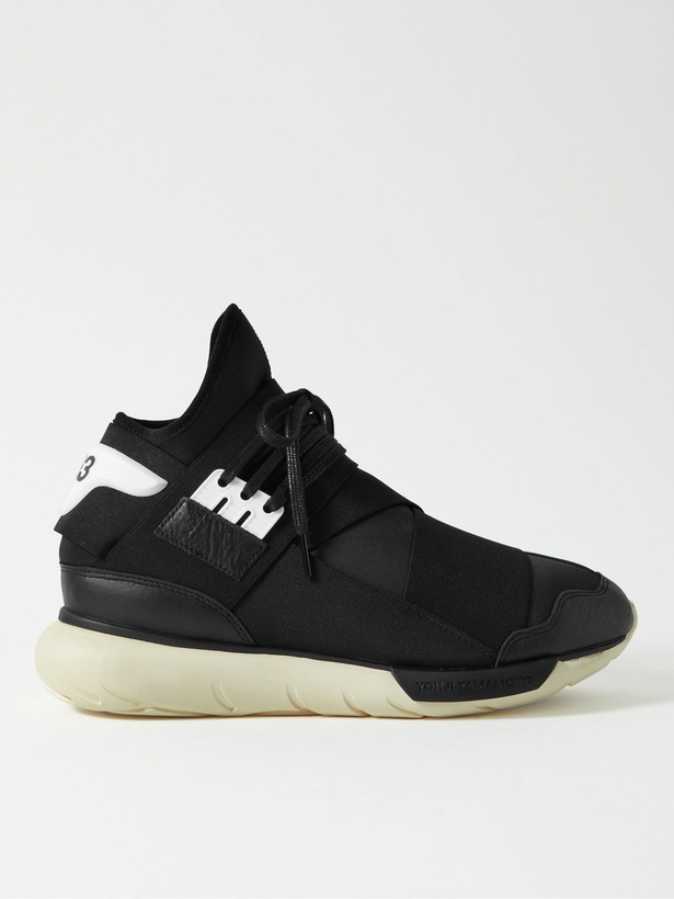 Photo: Y-3 - Qasa Rubber- and Leather-Trimmed Neoprene High-Top Sneakers - Black