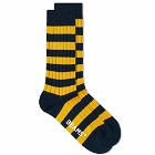 Beams Plus Men's Rib Stripe Sock in Navy/Marigold