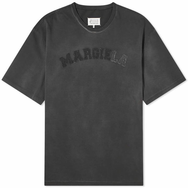 Photo: Maison Margiela Men's Distressed College Logo T-Shirt in Washed Black