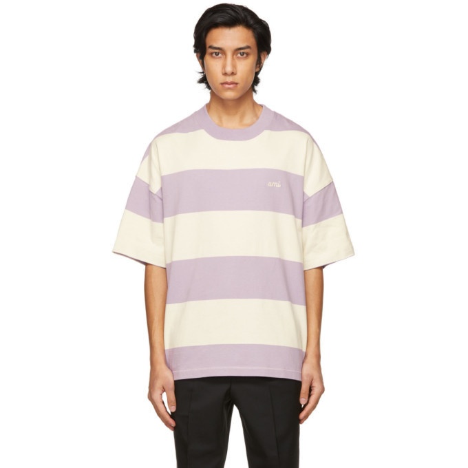 Photo: AMI Alexandre Mattiussi Purple and Off-White Striped Rugby T-Shirt
